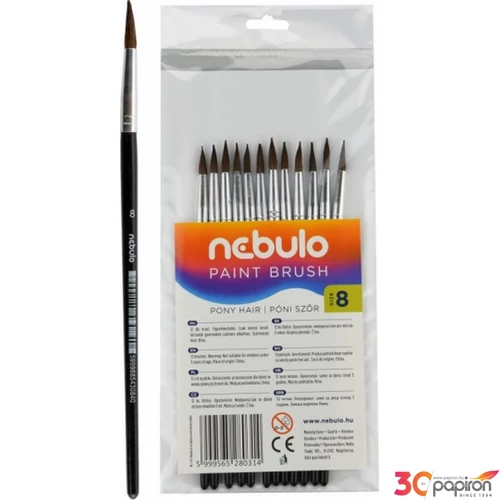 Ecset No.8 Nebulo kerek festett fanyél, hegyes, póniszőr Iskolaszerek Nebulo HE-1-8-F