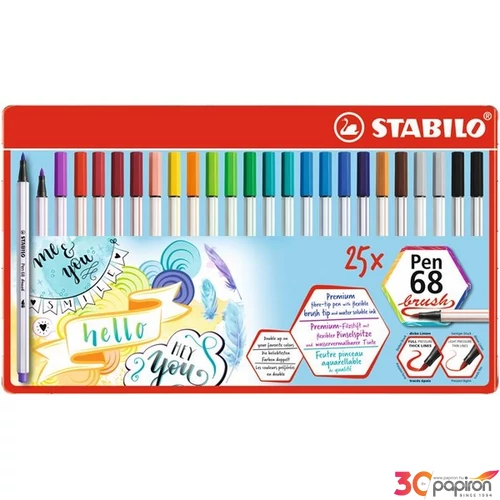 Ecsetiron készlet 25 Stabilo Pen 68' Brush 25színű készlet fémbobozos Írószerek STABILO 568/25-321