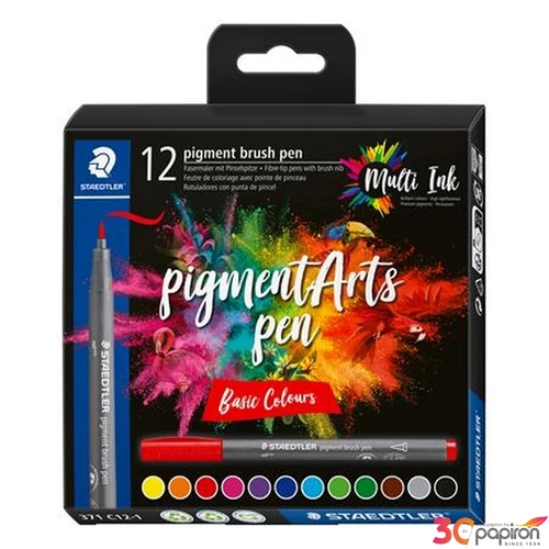 Ecsetiron készlet Staedtler Pigment Brush 371, 12 Különböző Alapszín TS371C121