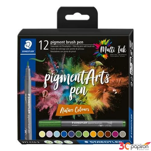 Ecsetiron készlet Staedtler Pigment Brush 371, 12 Különböző Természeti Szín