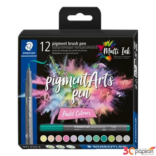 Ecsetiron készlet Staedtler Pigment Brush 371, 12 Különböző Pasztell TS371C122