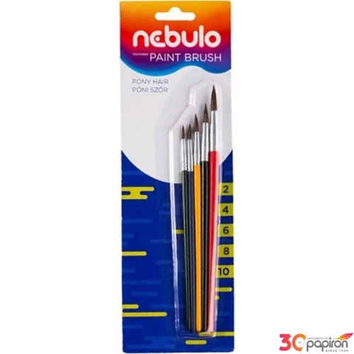 Ecsetkészlet 5db-os Nebulo festett fanyél, póniszőr No.2-4-6-8-10 Iskolaszerek Nebulo HEK-F-5