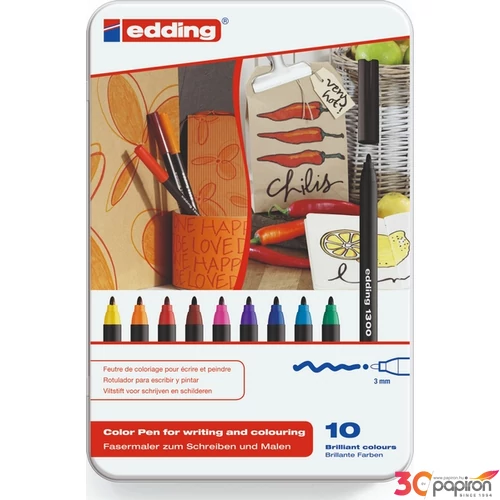 Edding 1300 filctollkészlet/10 Marker, 10 Rostirón Fém Dobozban