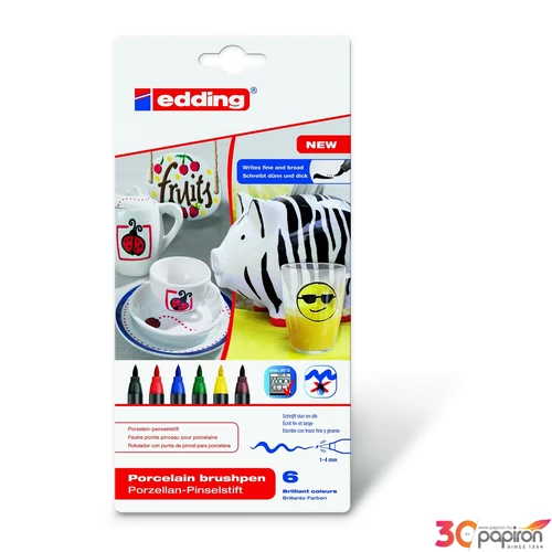 Edding 4200/6 porcelán ecsetirón 6-os készlet family színek Porcelán marker ecsetjellegű