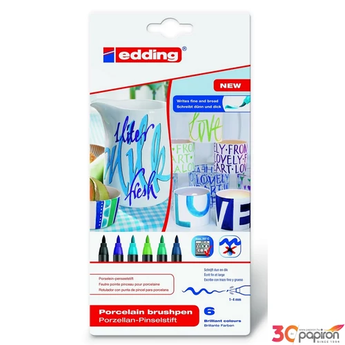 Edding 4200/6 porcelán ecsetirón 6-os készlet hideg színek Porcelán marker ecsetjellegű