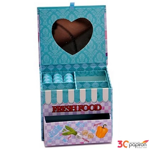 Ékszerdoboz ládika Food színes, szögletes papír, 1 fiókos 11x9, 11x9,5x8,2cm