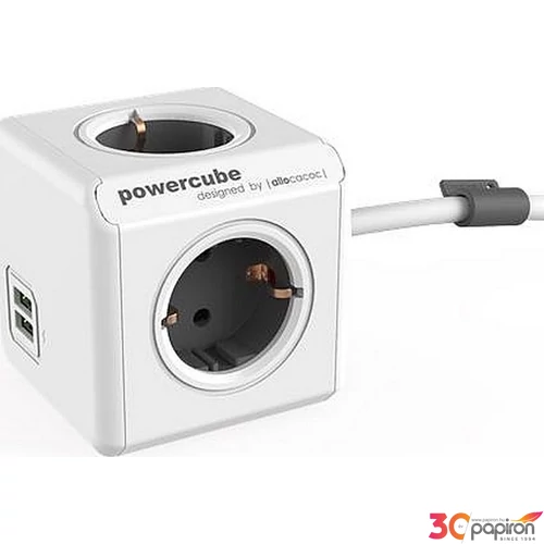 Elosztó 4 aljzat Allocacoc 2 USB csatlakozó 1,5 m PowerCube Extended USB DE fehér-szürke