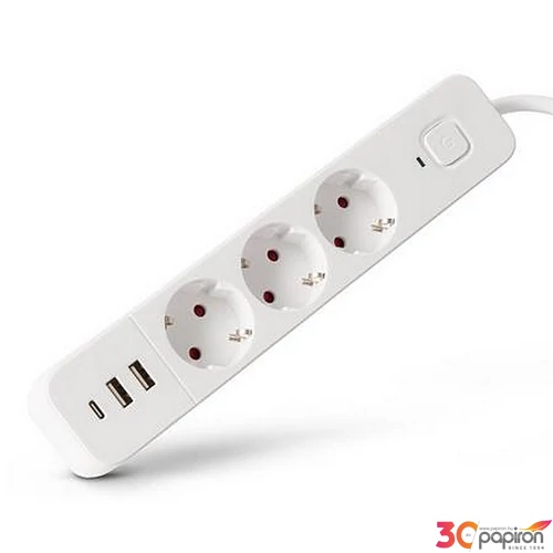 Elosztósor 3 aljzat 1 5 m USB kapcsolóval ENTAC fehér