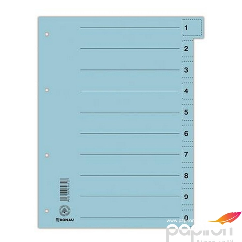 Elválasztó regiszter A4 Donau karton mikroperforált kék 50ív/csom Iratrendezés DONAU 8611001-10