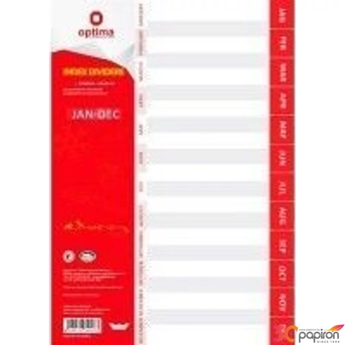 Elválasztólap A4 PVC Optima Januar-December natúr regiszteres Papiron