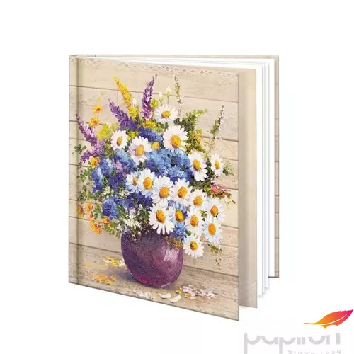 Emlékkönyv Argus virágcsokor lila vázában, 12,5x14,5cm