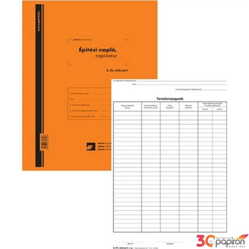 Építési napló B.820 B.Éti.820/új/V/3
