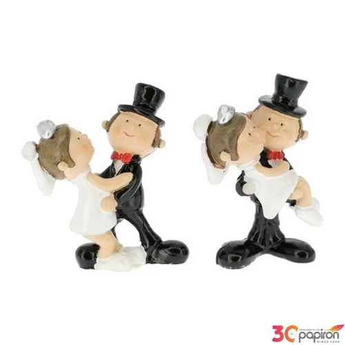 Esküvői dekor figura esküvői pár,álló, műanyag 5,8x5,3x1,6cm, fekete, fehér S/2