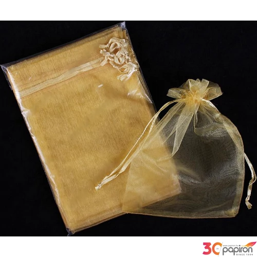 Esküvői organza szütyő arany, 10x12 cm