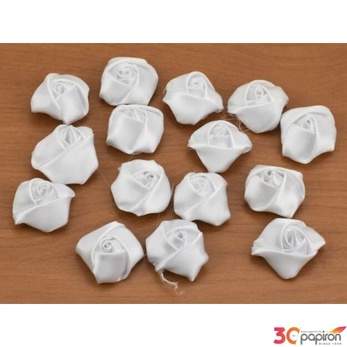 Esküvői szatén Rózsafejek fényes fehér 2cm (15db/csomag) [5998997713353]