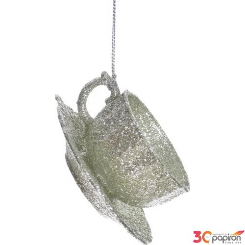 Karácsonyi 9cm Ezüst csésze Csésze+alj 8,5x8,5x4,5cm ezüst Csepp dekor trend 2019/20