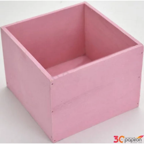 Fa dekor tároló pink festett, 16x16x12cm GRAVÍROZHATÓ!