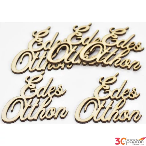 Fa dekorálható Fa natúr Édes Otthon"felirat, 6, 5x6, 8 cm, 5db/c koszorúra