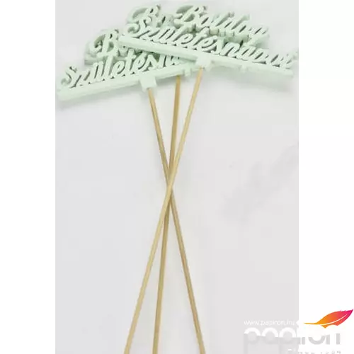 Fa dekorfelirat 12, 5x29, 5cm- Beszúrós -Boldog születésnapot- felirat menta