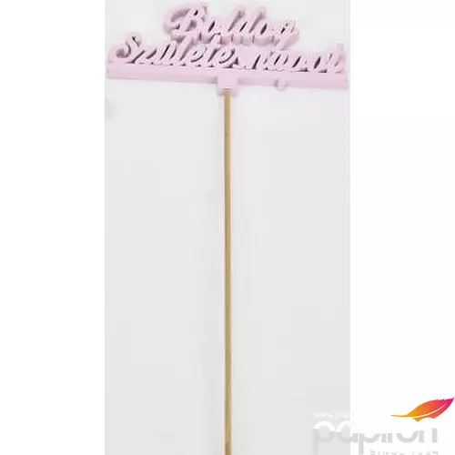 Fa dekorfelirat 12, 5x29, 5cm- Beszúrós -Boldog születésnapot- felirat pink 4db/csomag