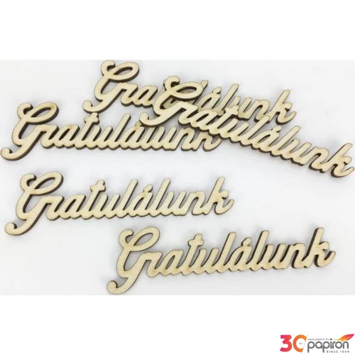 Fa dekorfelirat 3,5x11cm-es Gratulálunk felirat 5db/csom