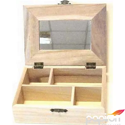Fa doboz 4 rekeszes belül tükrös - 14x10x3,5cm festhető,gravírozható