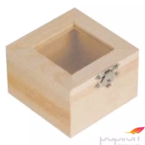 Fa dekorálható doboz natúr csatos-kapcsos tetős, szögletes kicsi GRAVÍROZHATÓ 8x8x5cm Cre Art