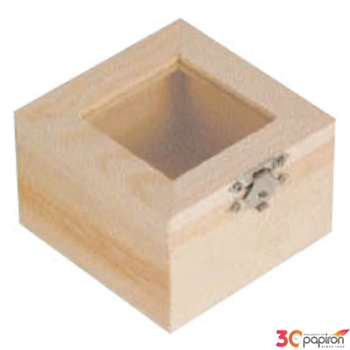 Fa dekorálható doboz natúr csatos-kapcsos tetős, szögletes kicsi GRAVÍROZHATÓ 8x8x5cm Cre Art