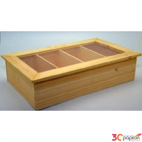 Fa doboz dekorálható 4 rekeszes 33,5x19, 7x8 cm GRAVÍROZHATÓ
