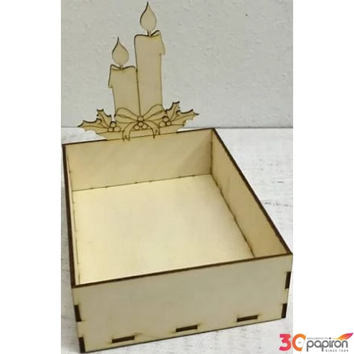Fa doboz gyertyás 20x15x18,5cm /lapra szerelt/