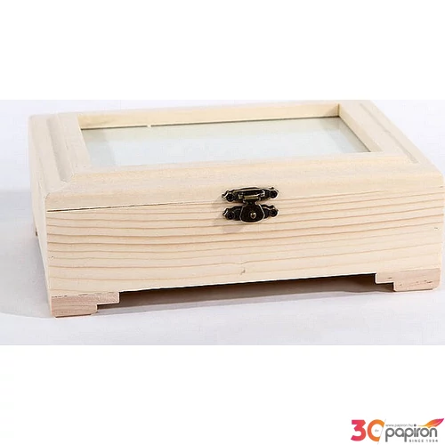 Fa doboz osztott fényképtartó tetővel, 19x14x6 cm GRAVÍROZHATÓ, CR2