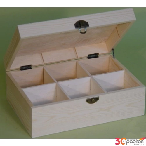 Fa doboz teásdoboz natúr 6rekeszes 16x23x9cm-es doboz GRAVÍROZHATÓ! CRL6538