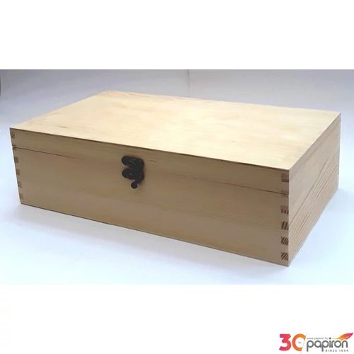 Fa doboz téglalap kapcsos natúr 35x20cm mag: 10cm GRAVÍROZHATÓ!