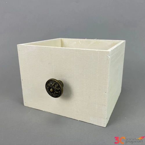 Fa fiók fehér 15x13cm négyzet, fém gombbal