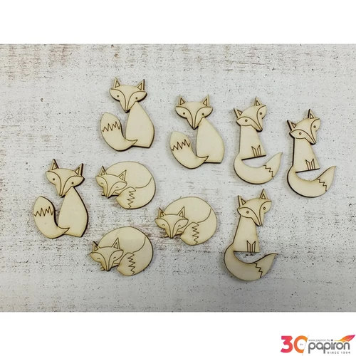 Fa felirat figura róka vegyes 6cmx3mm 9db/cs