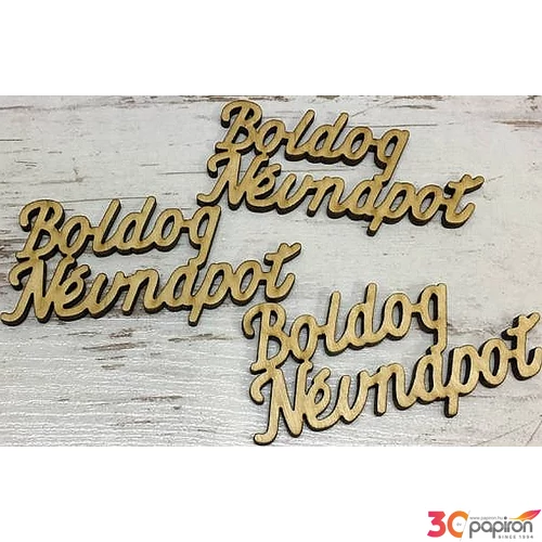 Fa felirat tábla Boldog Névnapot 8.2cmx3.7cmx3mm 3db/cs