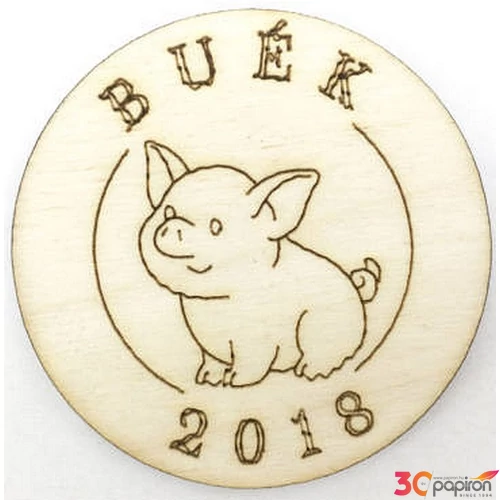 Fa felirat tábla BUÉK malacos kerek 4, 5cm 
