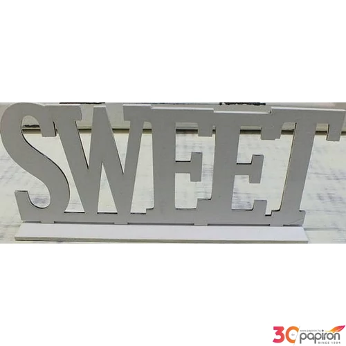 Fa felirat tábla fehér SWEET talppal 25x10cm