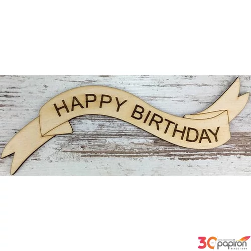 Fa felirat tábla Happy Birthday szalag 23x7cm