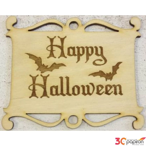 Fa felirat tábla Happy Halloween 8x10cm