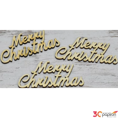 Fa felirat tábla Merry Christmas 9, 5cmx4.5cmx3mm 3db/cs
