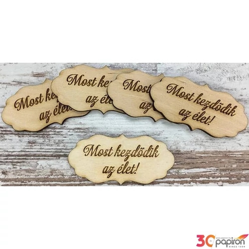 Fa felirat tábla Most kezdődik az élet! 7cmx3.5cmx3mm 5db/cs