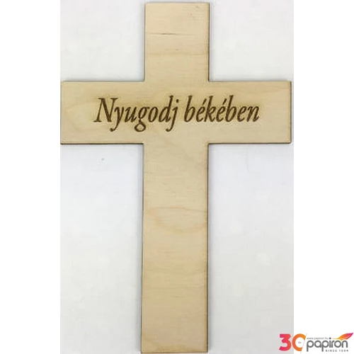 Fa felirat tábla Nyugodj békében kereszt 18cm