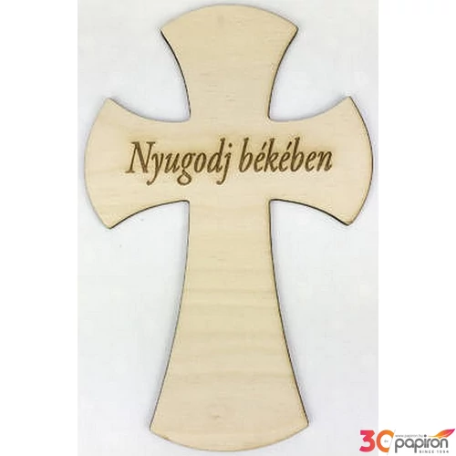 Fa felirat tábla Nyugodj békében kereszt 18cm íves