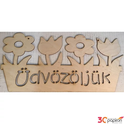 Fa felirat tábla Üdvözöljük virágos 50x24.5cm