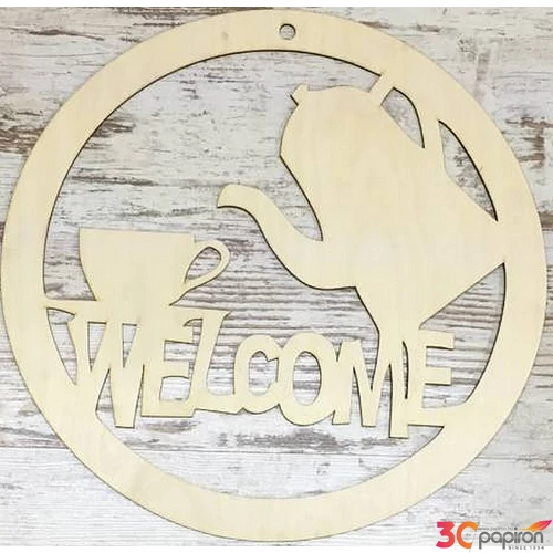 Fa felirat tábla Welcome coffee keretben 49cm
