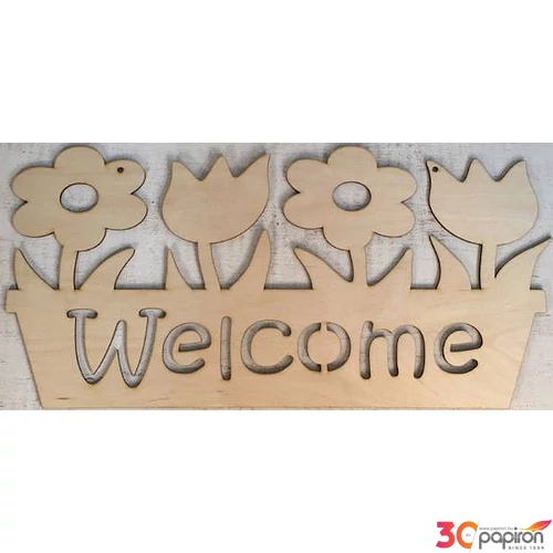 Fa felirat tábla Welcome virágos 50x24.5cm