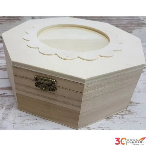Fa fényképtartós doboz nyolcszögletű, virág keretes 20x20x8cm