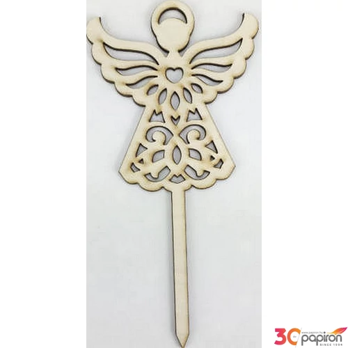 Fa figura angyal beszúrós csipkés 18x9cm 