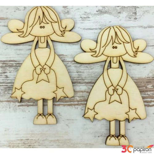 Fa figura angyalka rajzos csillagos 10cm 2db/cs